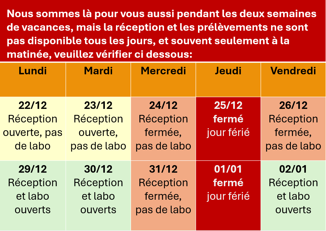 Horaire de vacances